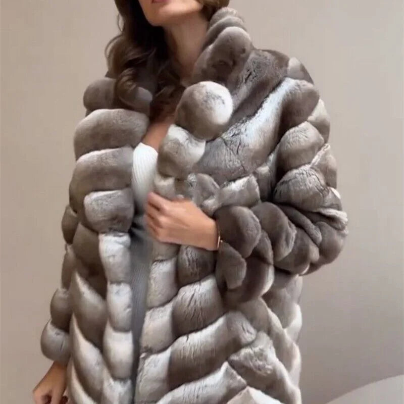 Long Overcoat Real Rex Rabbit Fur Coat