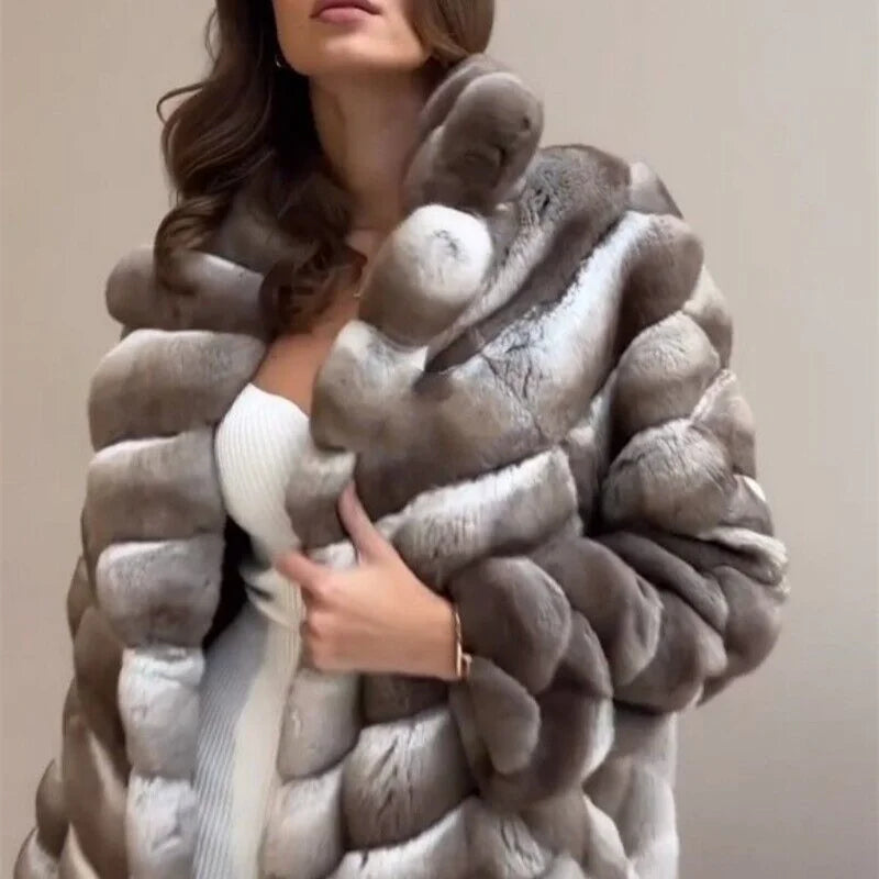 Long Overcoat Real Rex Rabbit Fur Coat