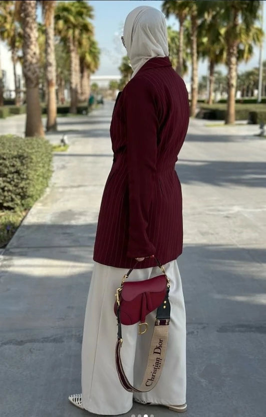 spring cherry striped Double Breasted Suit Waist Jacket