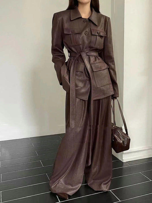 Top and Casual Wide Leg Pants Set