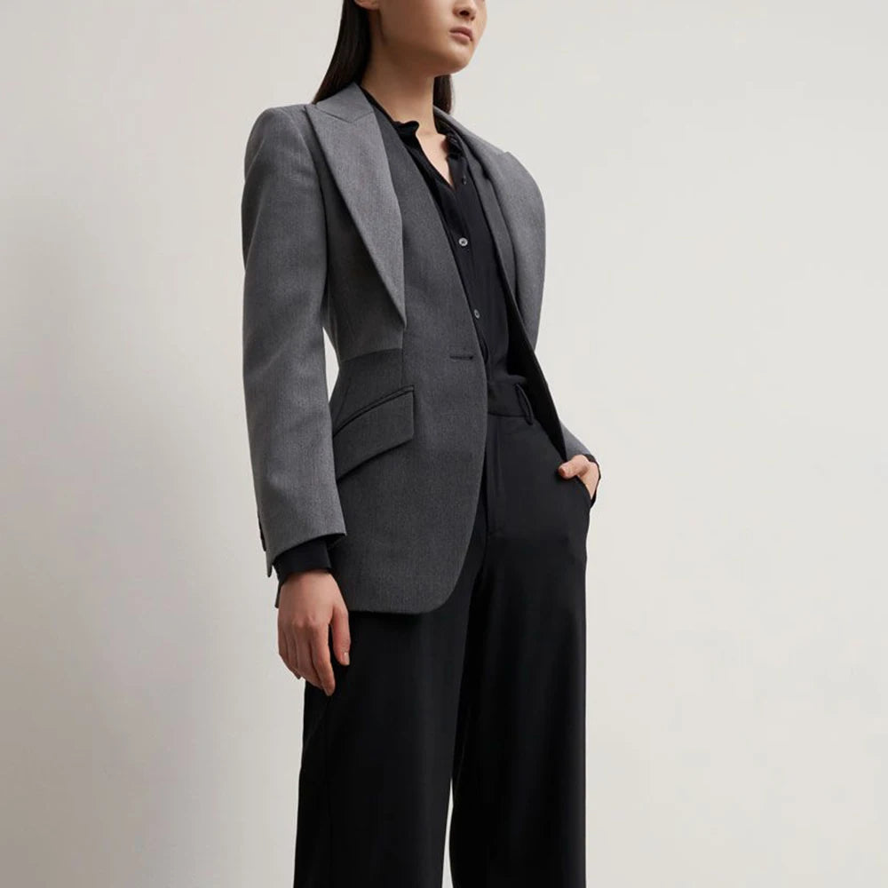 Gray Stylish Long-Sleeve Blazer