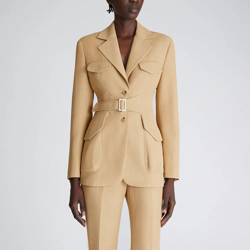Solid Belt Slim Blazer