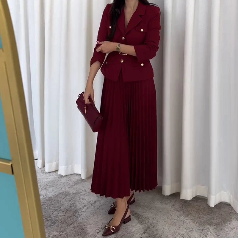 Blazers& Pleat Skirts Outfits