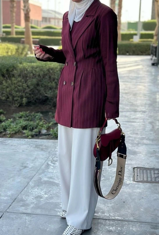 spring cherry striped Double Breasted Suit Waist Jacket