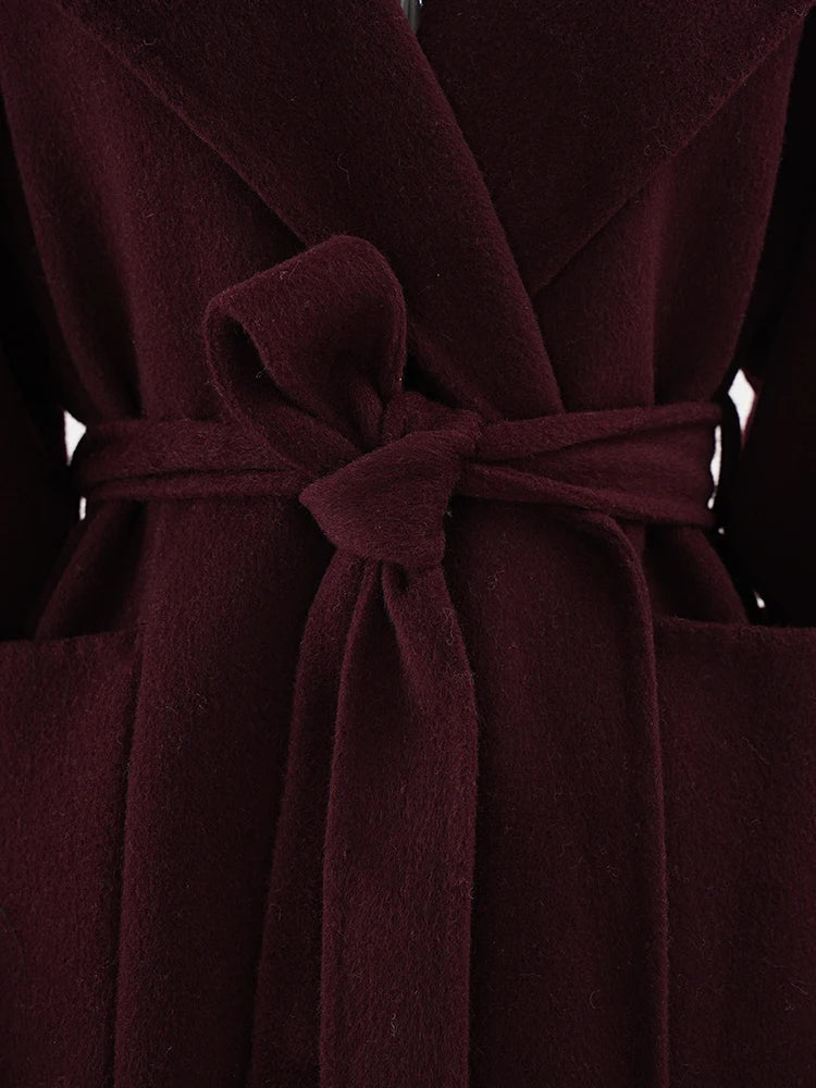 Red Fur Cuff Big Size Long Woolen Coat