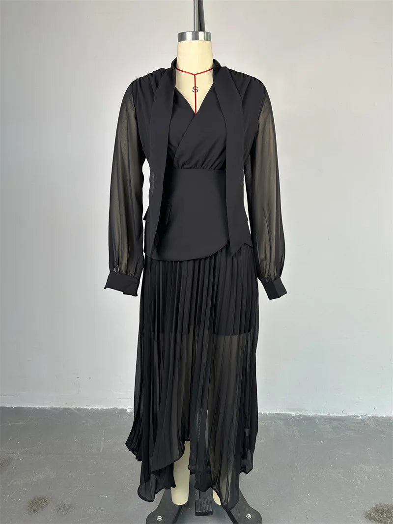 Skirt Two Piece Sets Elegant White Irregularity Long Skirts Suit