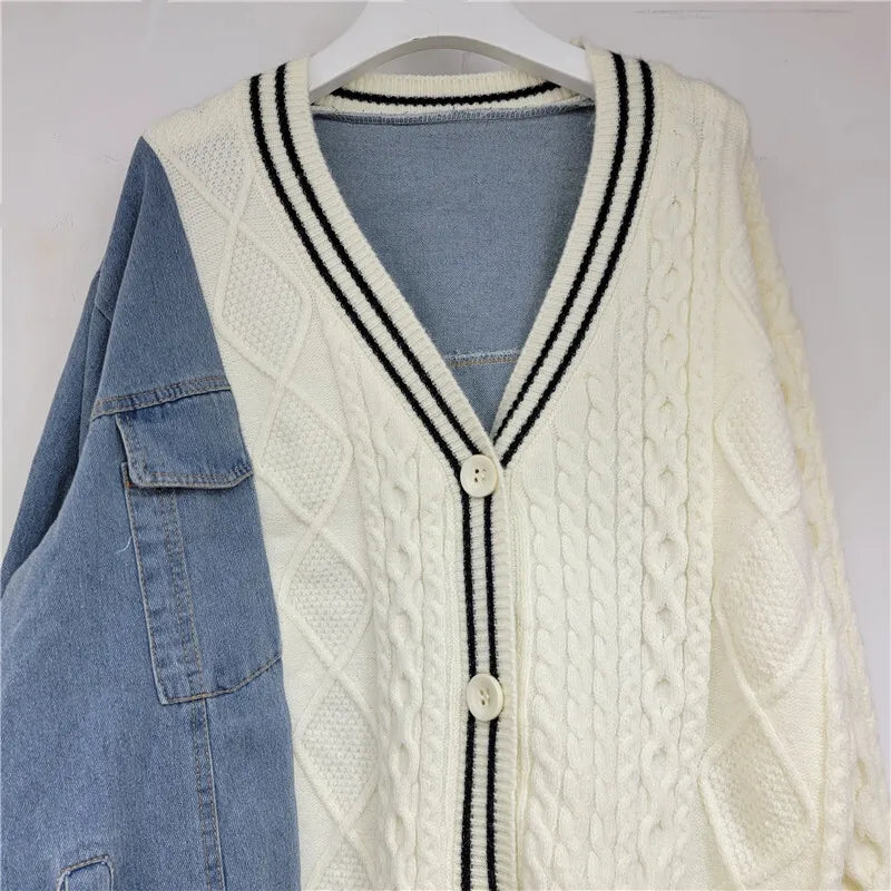 Striped Knit Cardigan V-neck Long Sleeves S