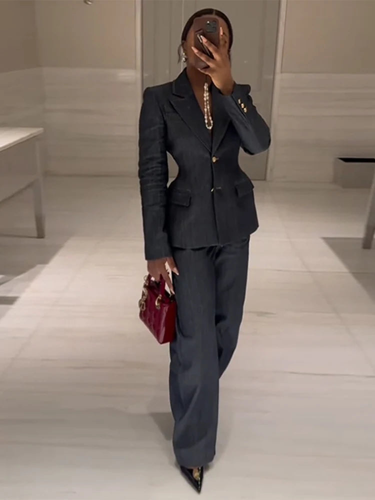 Strapless Straight Pants and Top Waist Cinching