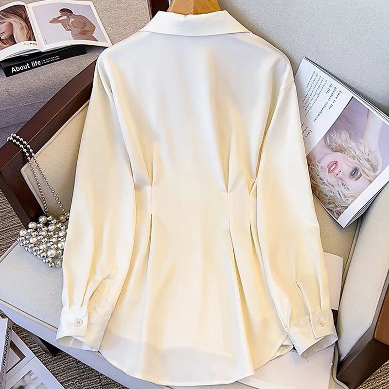 Button Shirts Ruffled V Neck Blouse