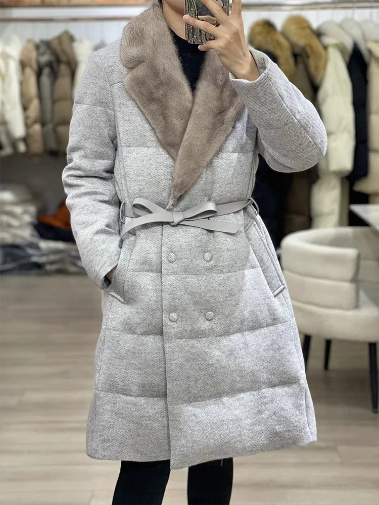 Jackets Real Natural Mink Fur Collar Long