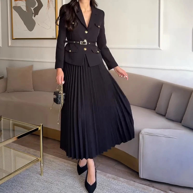 Blazers& Pleat Skirts Outfits