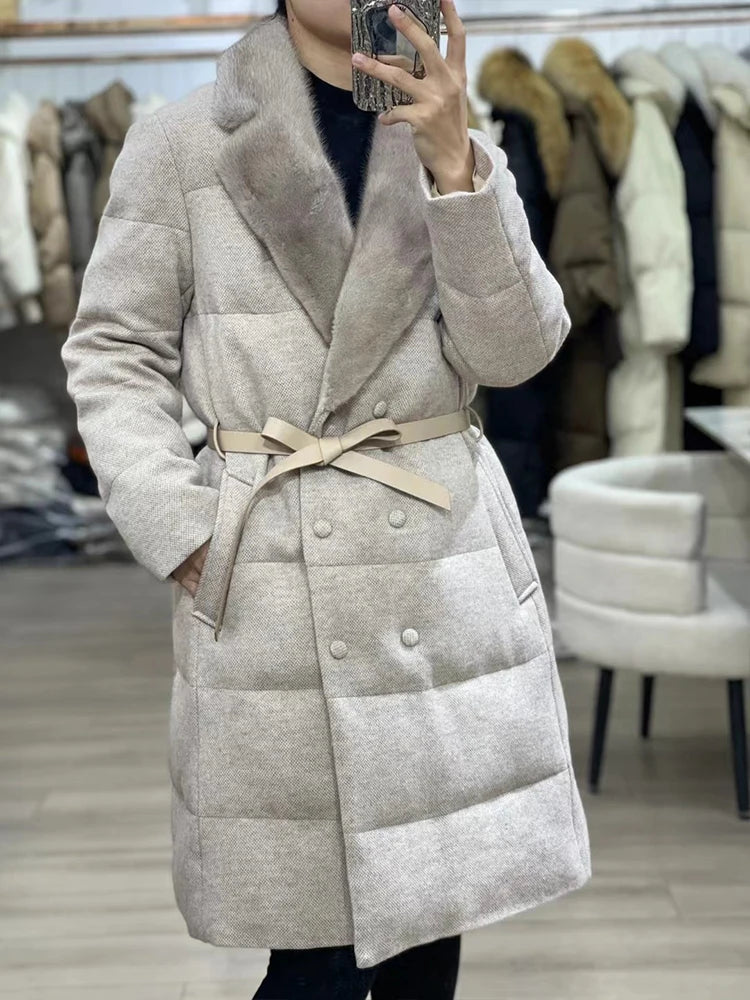 Jackets Real Natural Mink Fur Collar Long