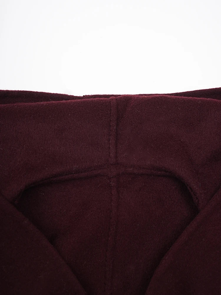 Red Fur Cuff Big Size Long Woolen Coat