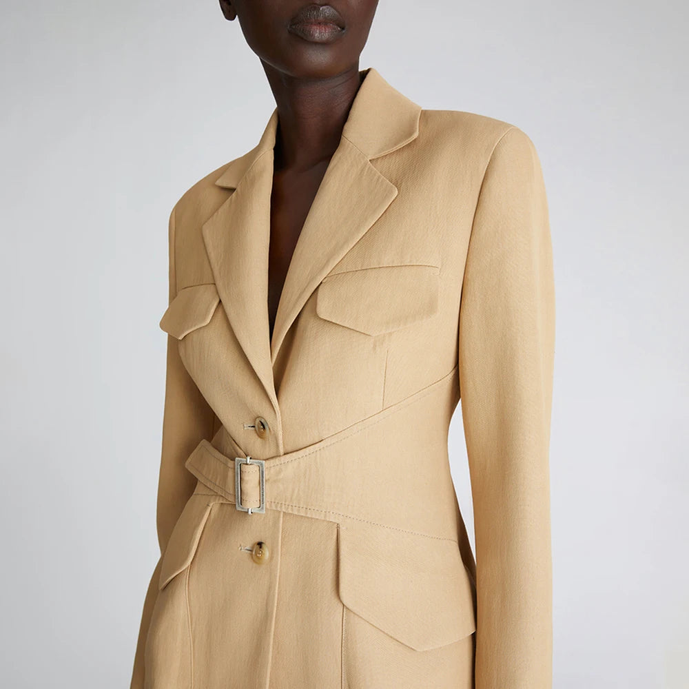 Solid Belt Slim Blazer