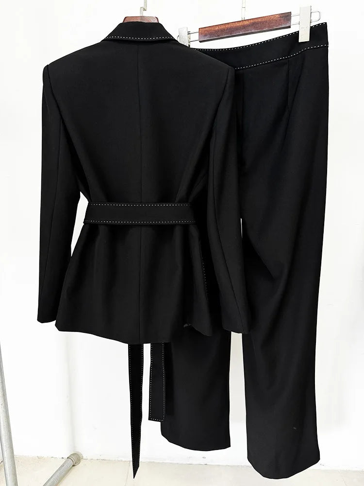 Beaded String Decorative Belt Loose Pants Two-piece Set
