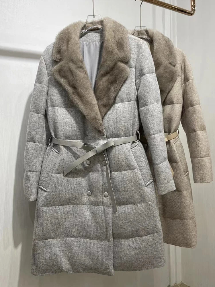 Jackets Real Natural Mink Fur Collar Long