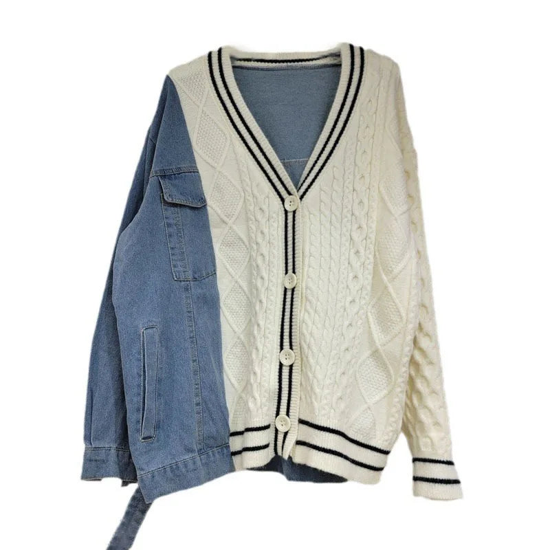 Striped Knit Cardigan V-neck Long Sleeves S