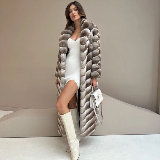 Long Overcoat Real Rex Rabbit Fur Coat