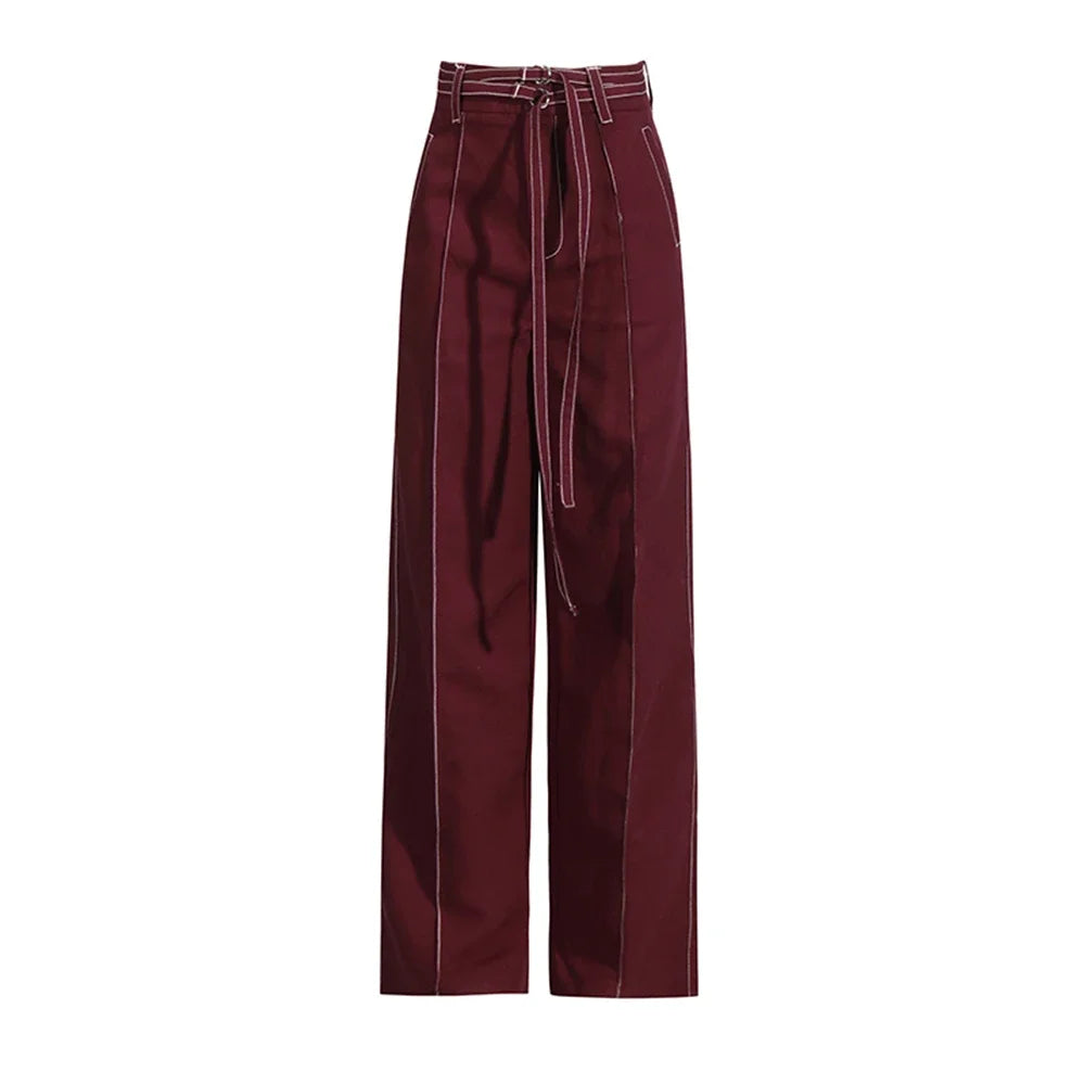 Two Piece Set for Long Sleeve Jacket High Waist Straight Trousers