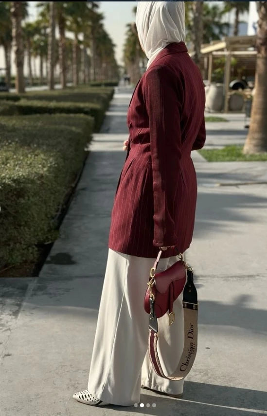 spring cherry striped Double Breasted Suit Waist Jacket