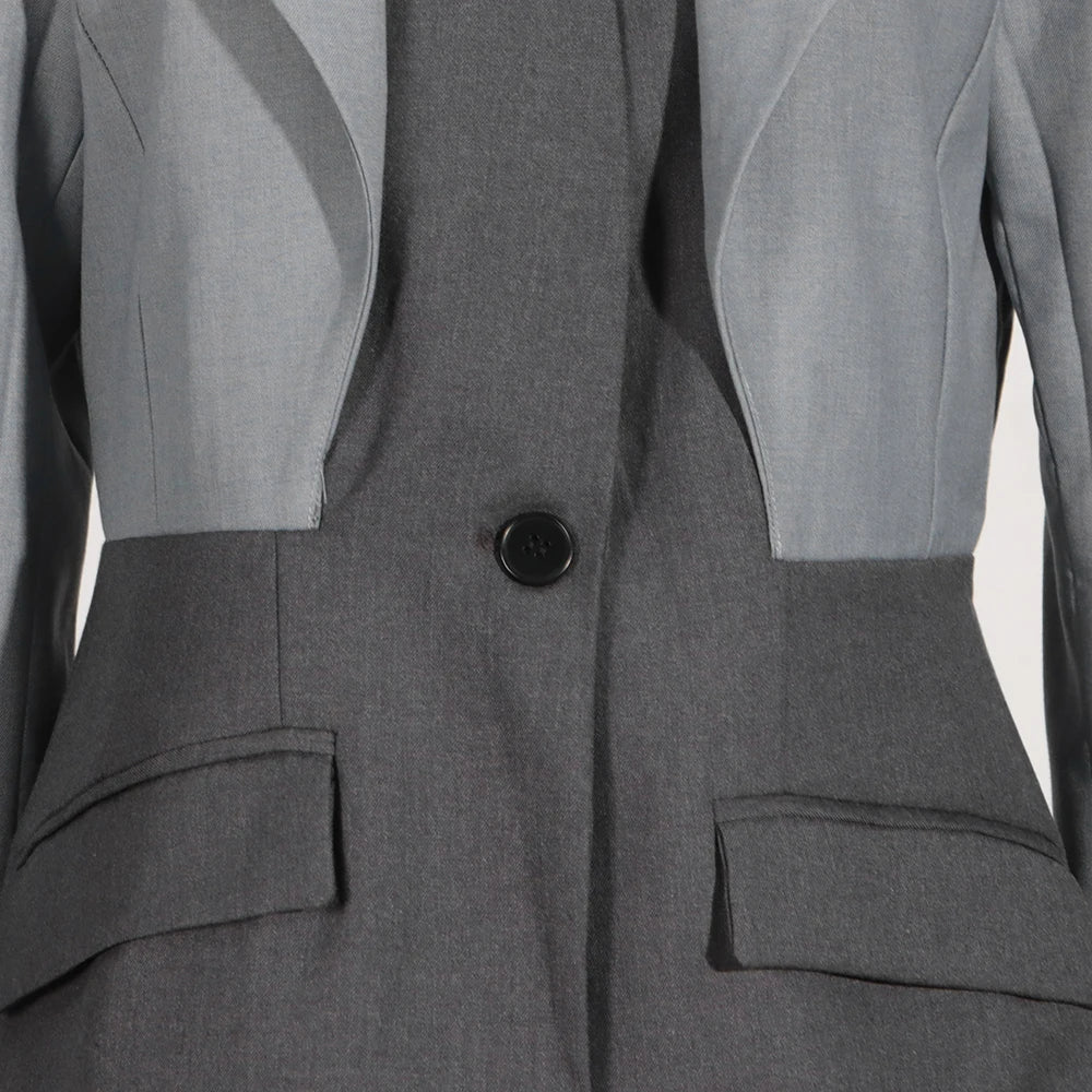 Gray Stylish Long-Sleeve Blazer