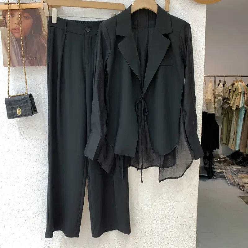 Summer Suit Wide Leg Pants Two Piece