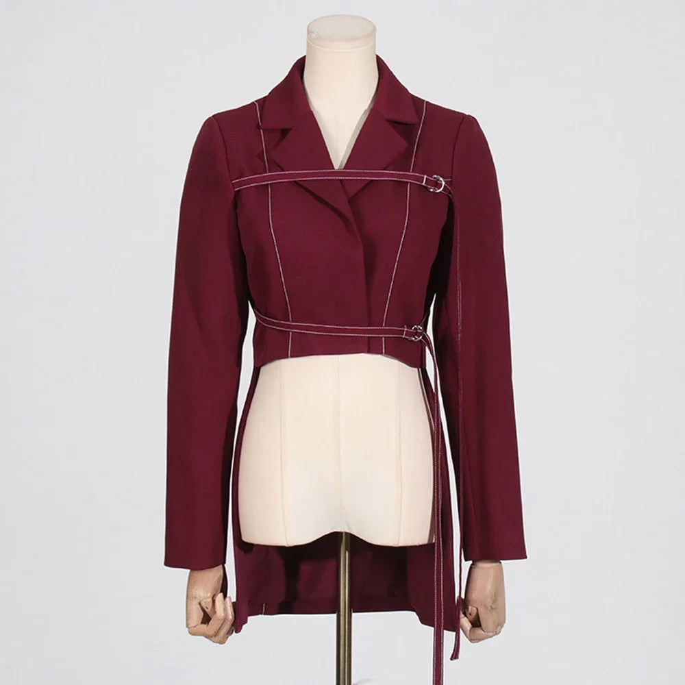 Two Piece Set for Long Sleeve Jacket High Waist Straight Trousers