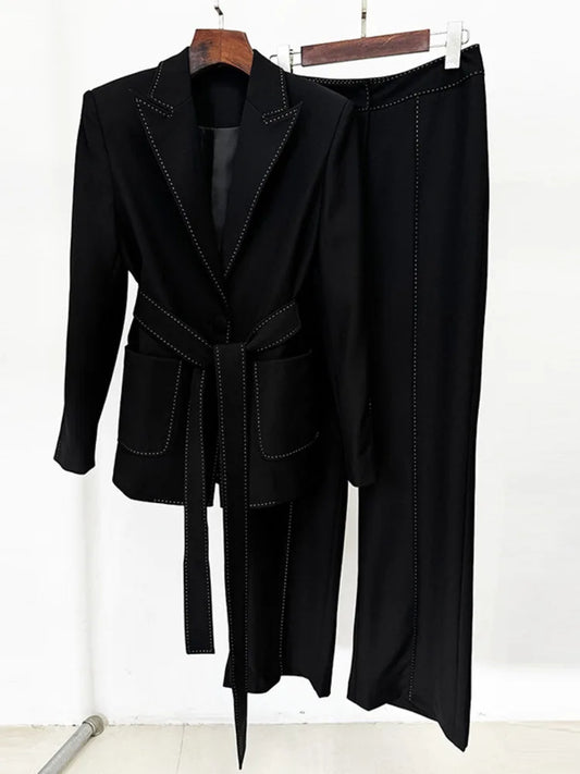 Beaded String Decorative Belt Loose Pants Two-piece Set
