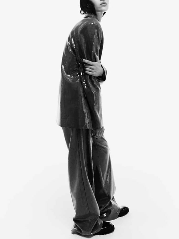 Jacket Autumn Single-Breasted V-Neck Blazer Straight Pants 2Piece