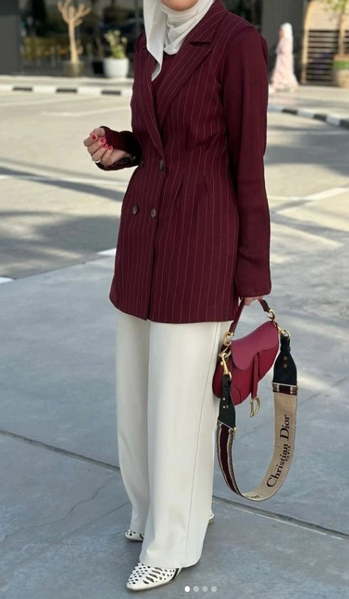 spring cherry striped Double Breasted Suit Waist Jacket
