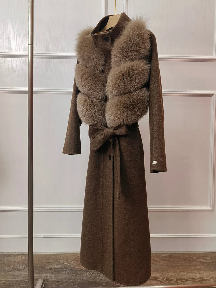 Coat Women Natural Fox Fur Jacket Long