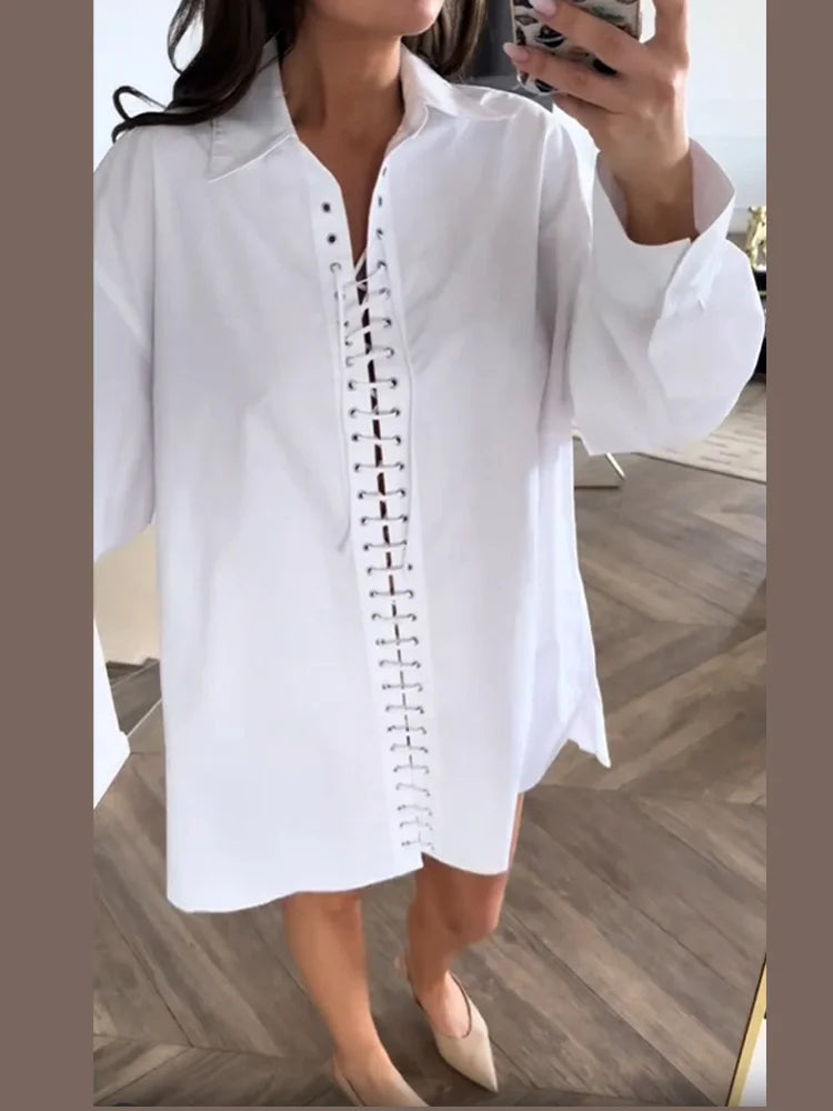 White Oversize Weave Drawstring Blouse