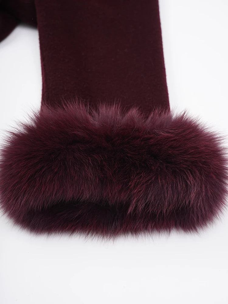 Red Fur Cuff Big Size Long Woolen Coat