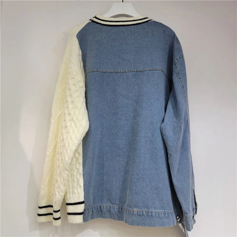 Striped Knit Cardigan V-neck Long Sleeves S