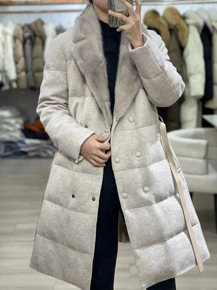 Jackets Real Natural Mink Fur Collar Long