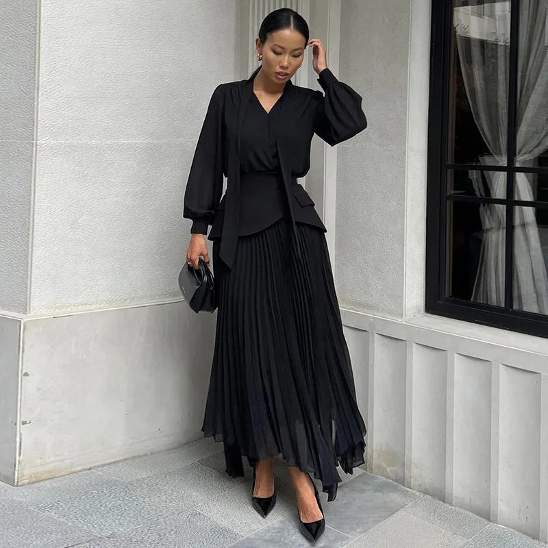 Skirt Two Piece Sets Elegant White Irregularity Long Skirts Suit