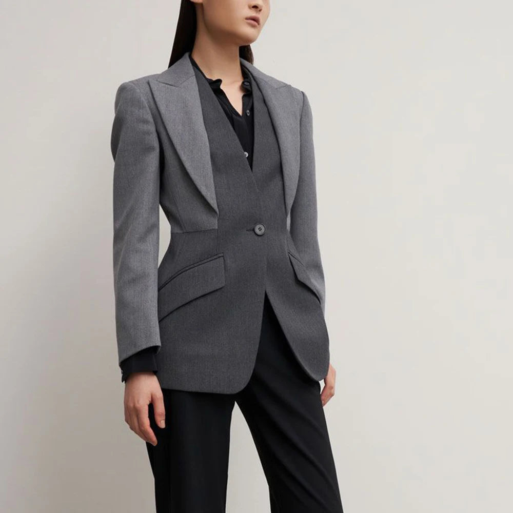 Gray Stylish Long-Sleeve Blazer