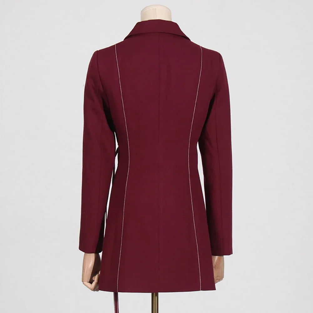 Two Piece Set for Long Sleeve Jacket High Waist Straight Trousers