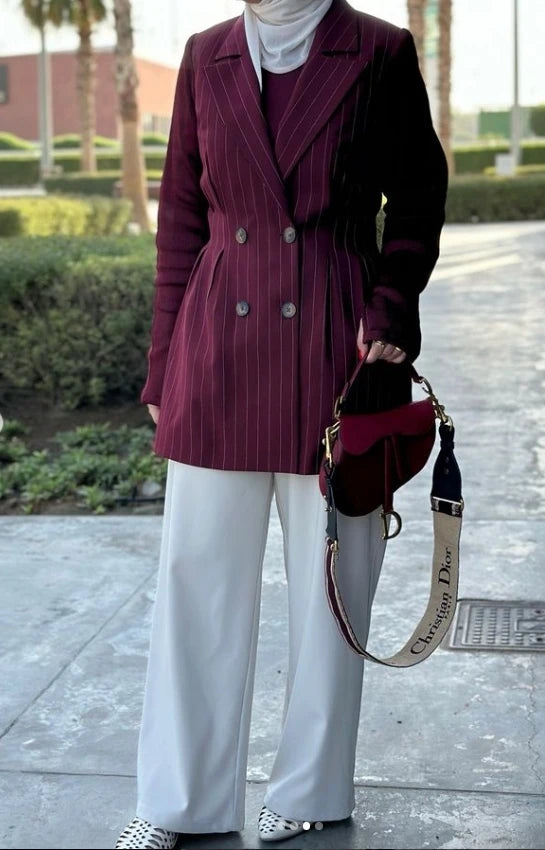 spring cherry striped Double Breasted Suit Waist Jacket