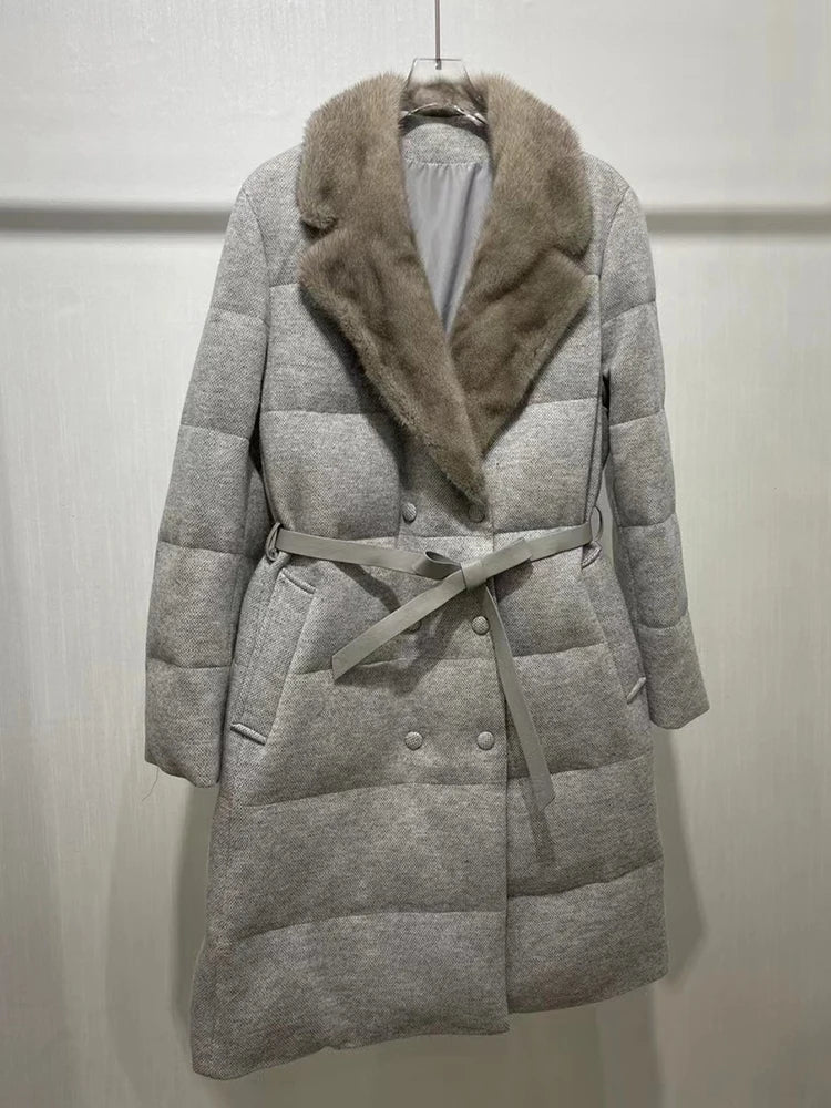 Jackets Real Natural Mink Fur Collar Long