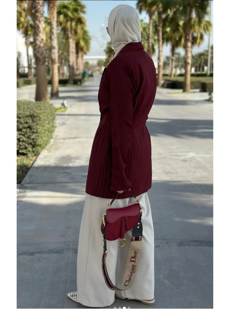 spring cherry striped Double Breasted Suit Waist Jacket
