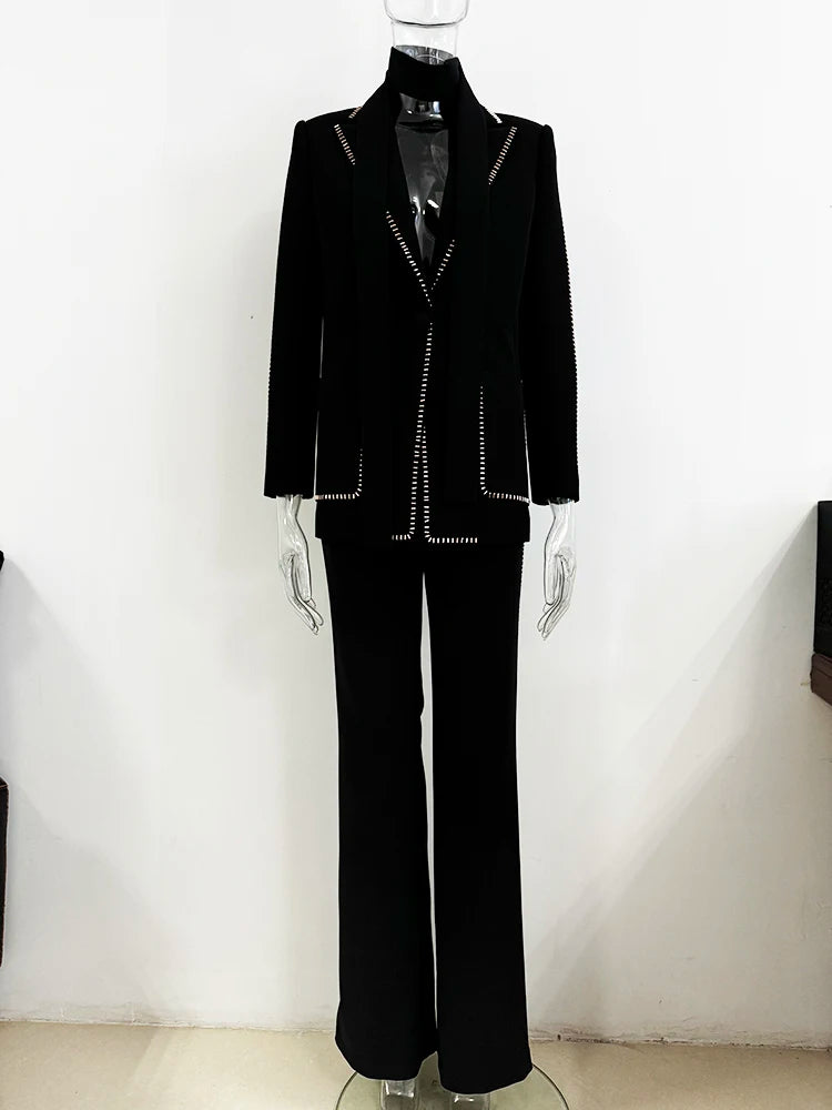 Button Blazer Pants Set 2pcs