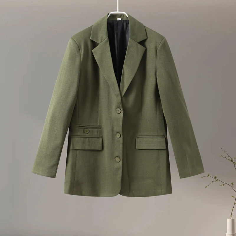 Coat Set Full Sleeve Double Breasted Lapel Jacket Wide Leg High Waist Pant