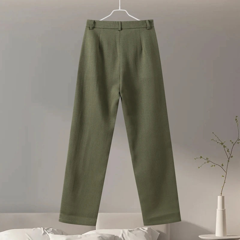 Coat Set Full Sleeve Double Breasted Lapel Jacket Wide Leg High Waist Pant