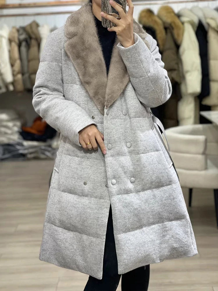 Jackets Real Natural Mink Fur Collar Long