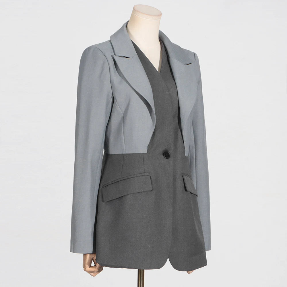 Gray Stylish Long-Sleeve Blazer