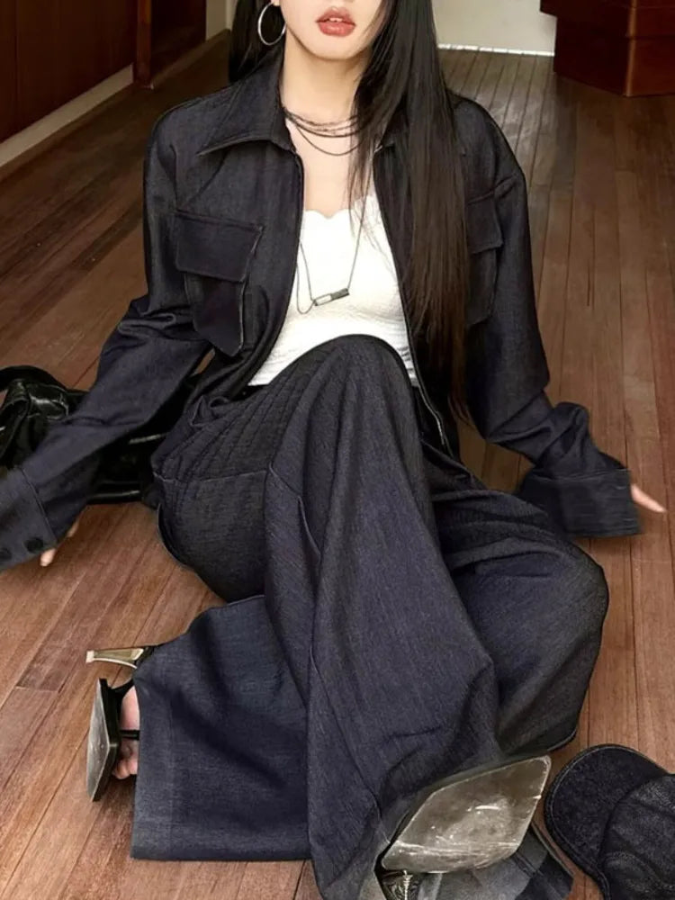 Set Jacket & Jeans Two Piece Outfit Casual Chic Pocket