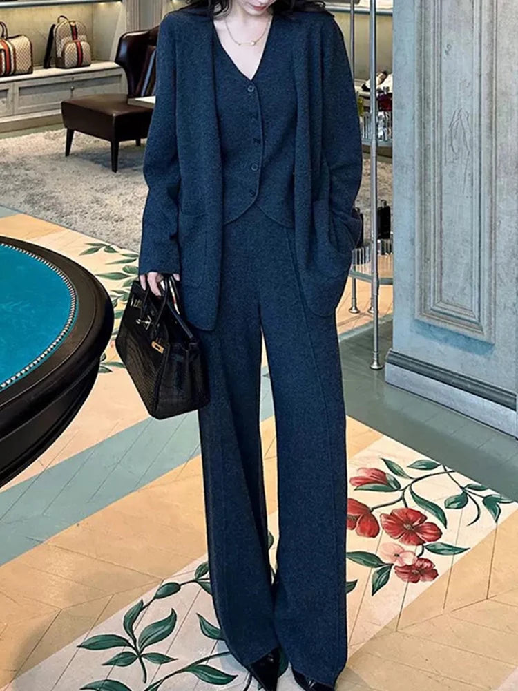 Elegant Set V-neck Vest  Leg Pants Three Piece