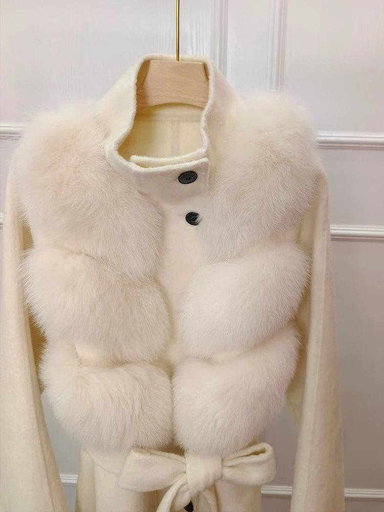 Coat Women Natural Fox Fur Jacket Long