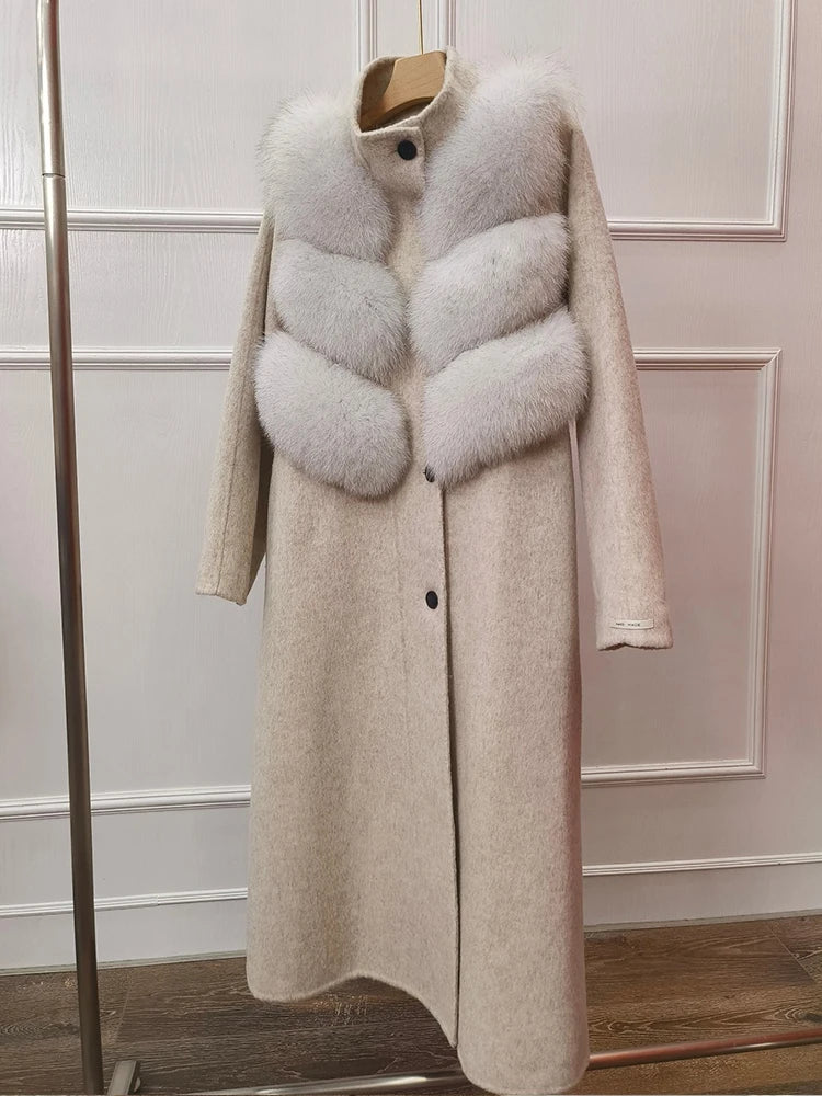 Coat Women Natural Fox Fur Jacket Long